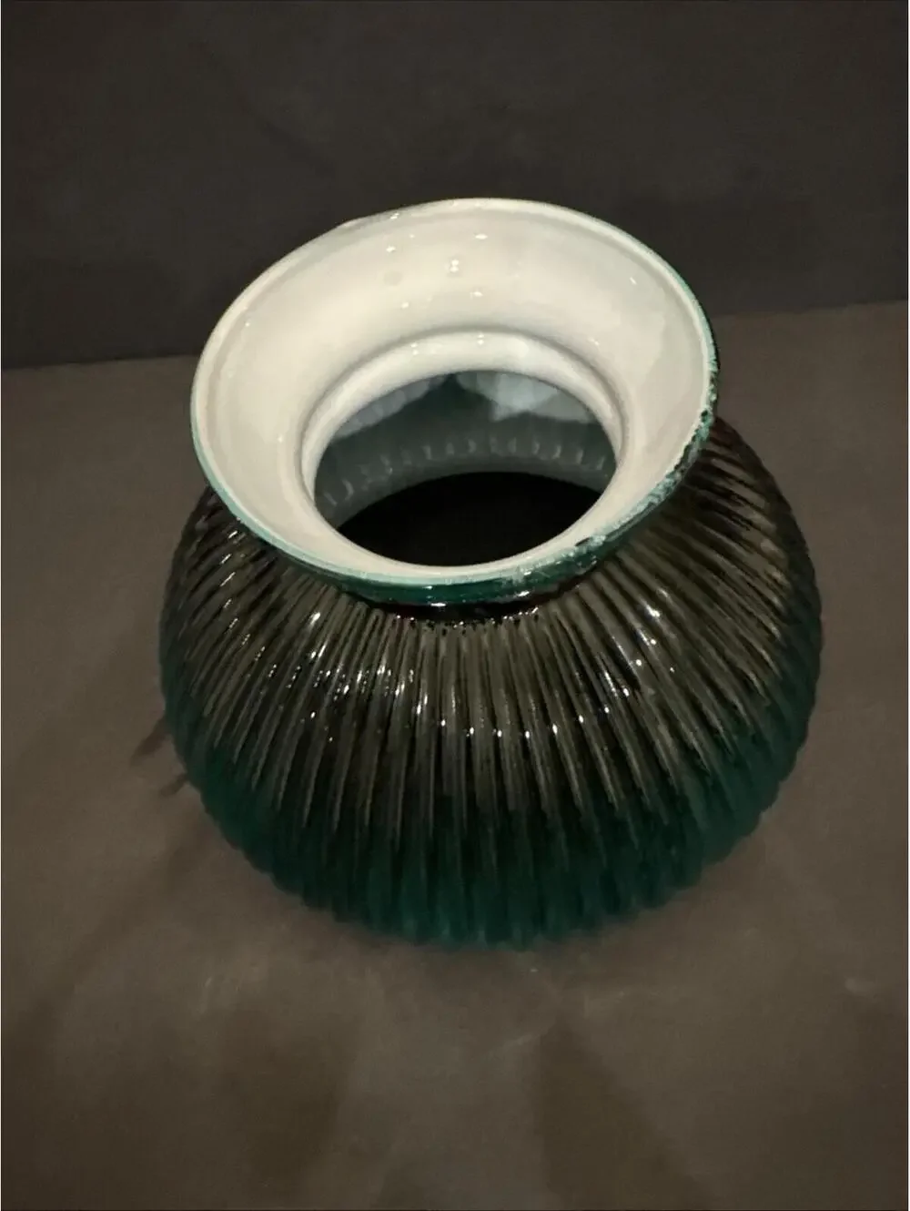 Vintage Green Glass Ribbed Hurricane Oil Desk Lamp Shade 6 7/8” Fitter